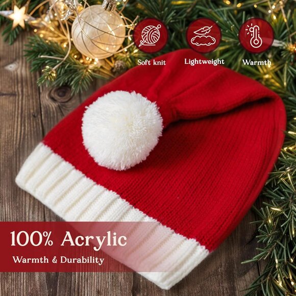 Santa Hat Christmas Hat Xmas Adult Women Men Washable Fade-restant Knitted Soft - Picture 3 of 9
